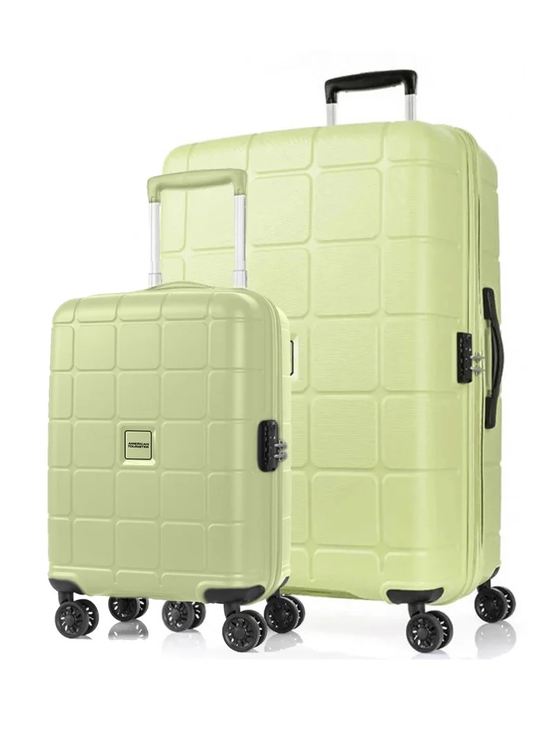 Hundo Suitcase, 2pc Set (55 + 81 cm), 4 Spinner Wheels, Hard Top, Polypropylene, Frozen Matcha|Spacious Interior|DuoSaf™ Security Zipper|TSA Combination Lock - 3 Years International Warranty